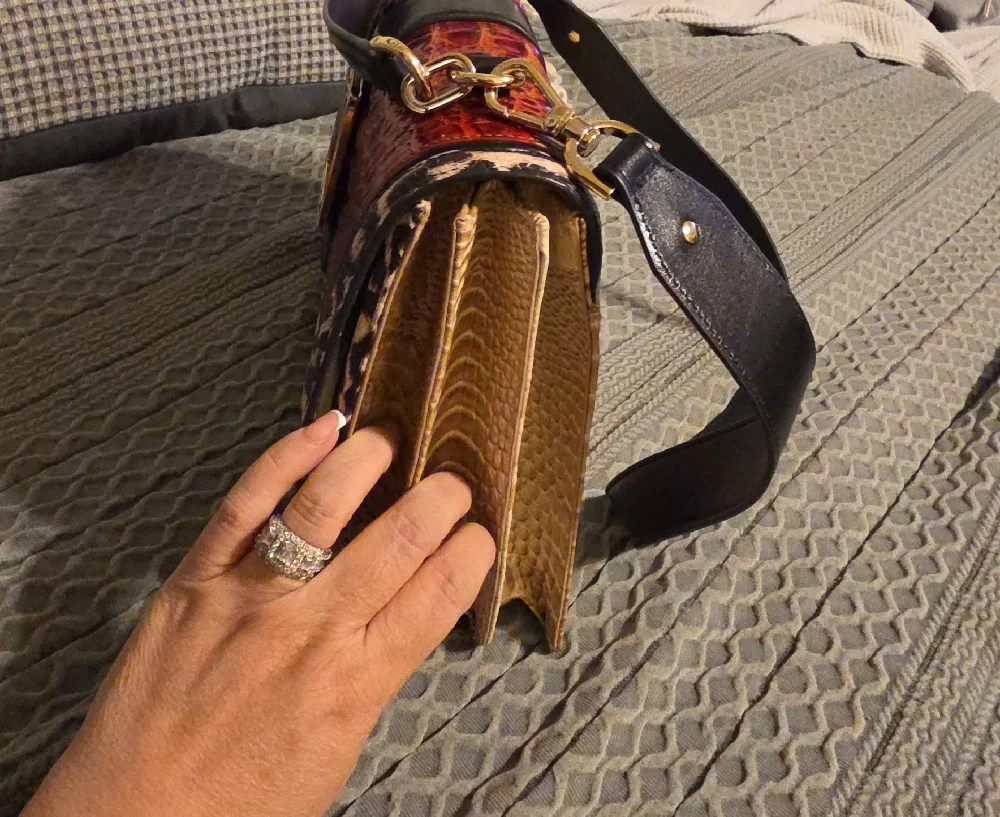 Brahmin Red and Cream Croc-Embossed Satchel - Picture 6 of 8